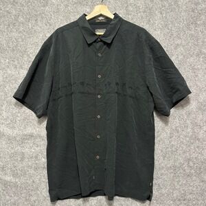 Quiksilver Waterman Shirt Mens XL Black‎ Palm Tree Embroidered Comfort Fit Aloha